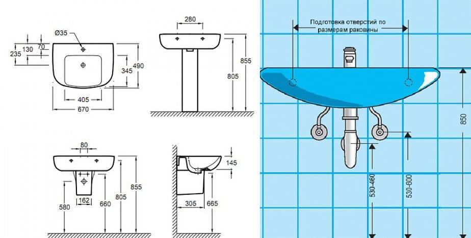 Высота раковины в ванной от пола: стандарты установки