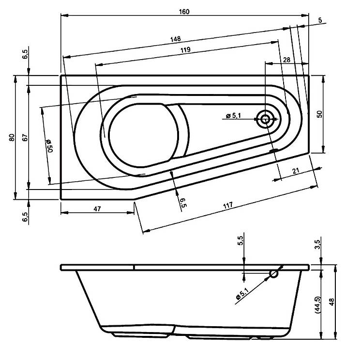 Асимметричные акриловые ванны - виды, формы, размеры и установка