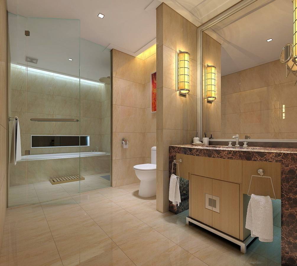 Интерьер ванной комнаты, совмещенной за счет сноса перегородки с туалетом: фото