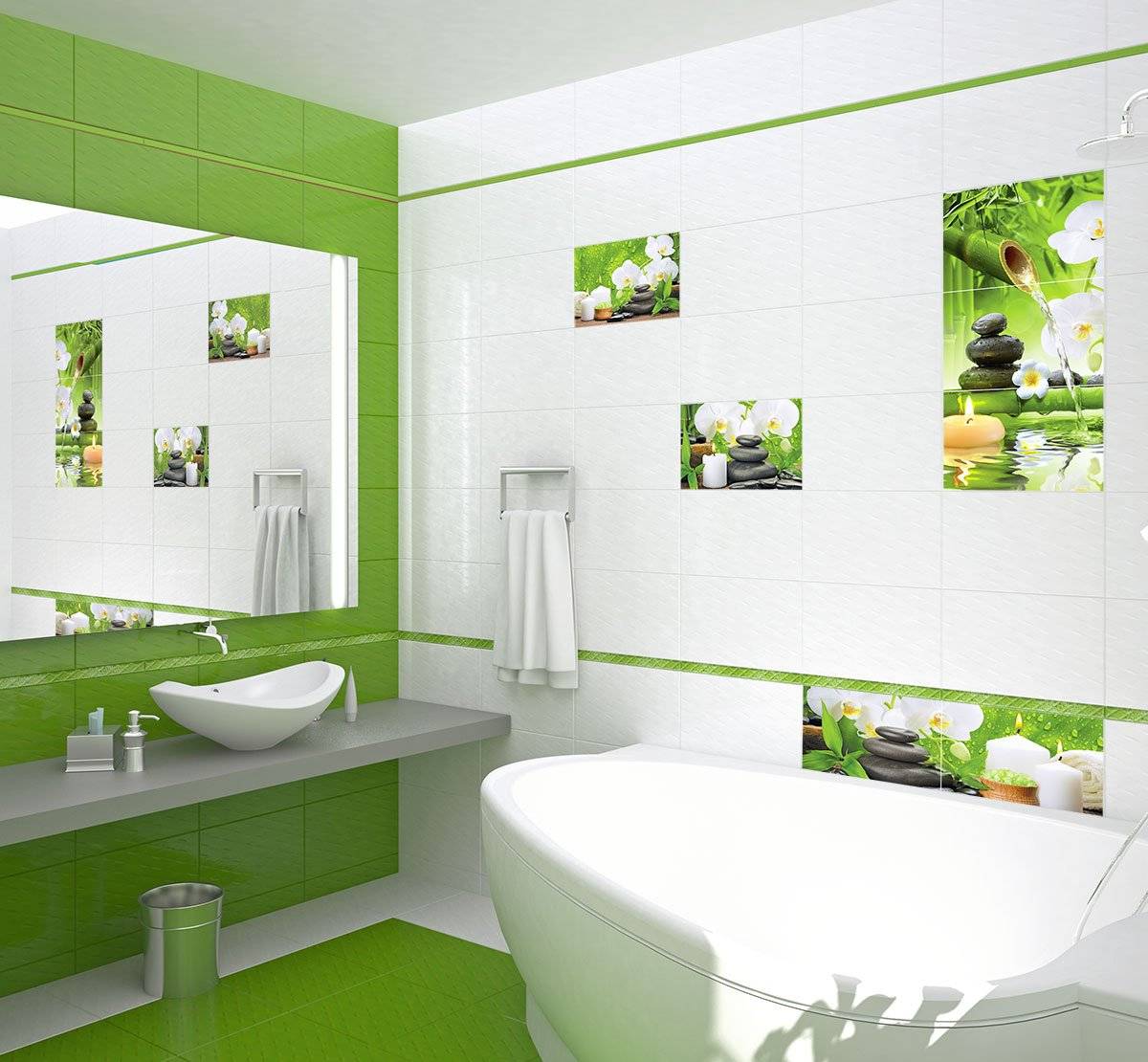 Зелёная плитка для оформления ванной комнаты