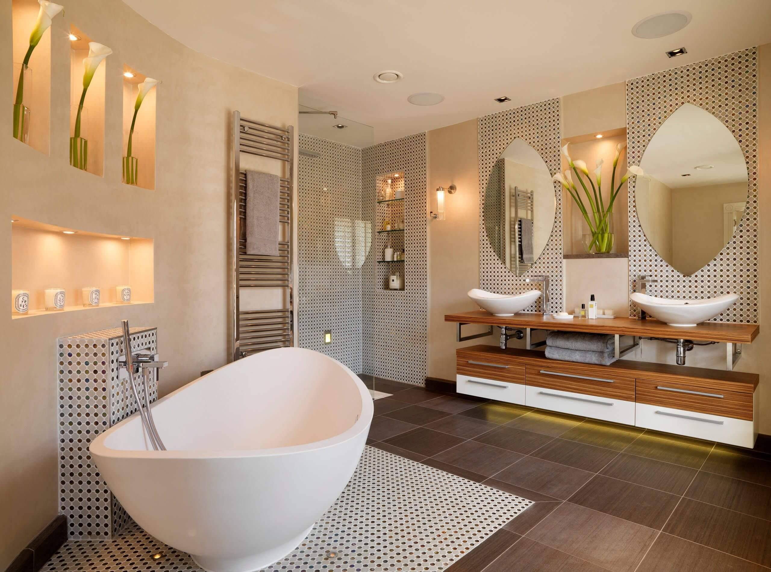Дизайн ванной комнаты в стиле модерн (14 фото готовых интерьеров)