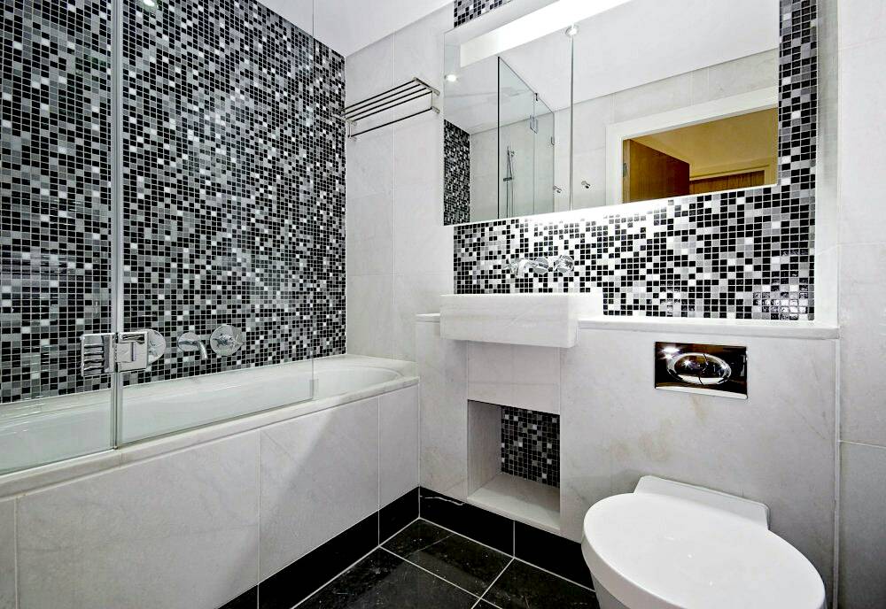Мозаика в интерьере ванной: виды и фото отделки