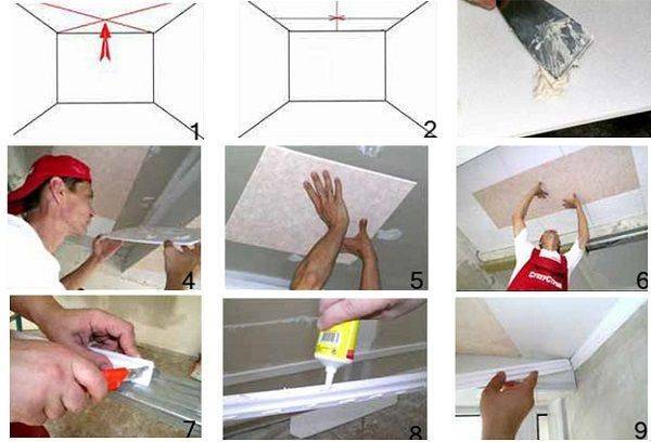Как клеить потолочную плитку из пенопласта своими руками: разные способы