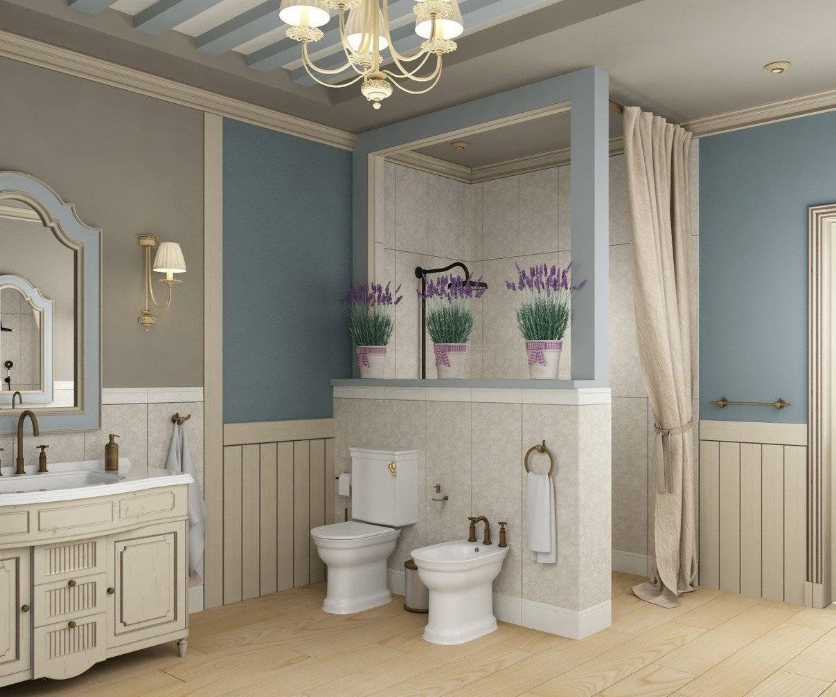 Ванная комната в стиле прованс, санузел с туалетом - 30 фото