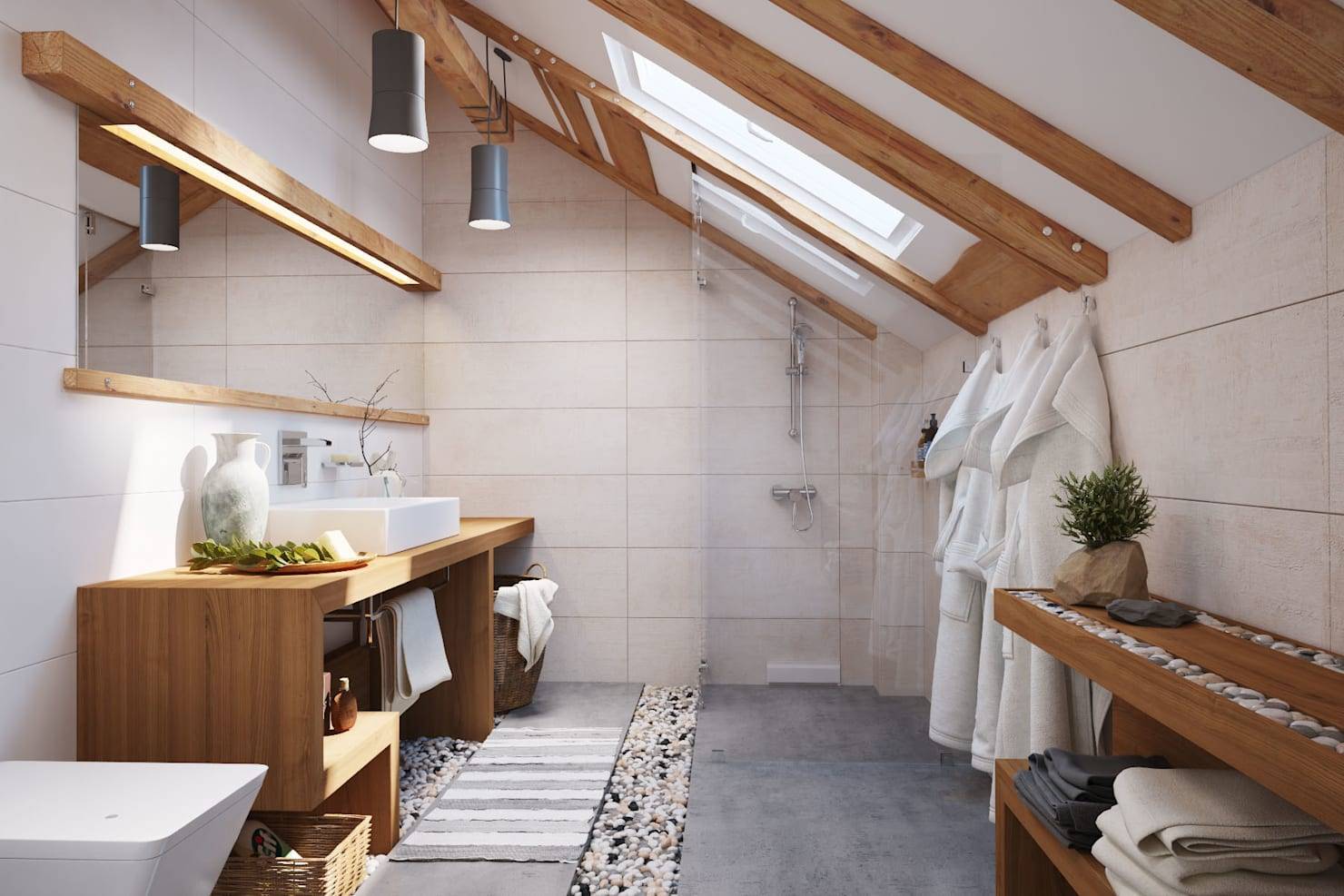 Ванная в мансарде со скошенным потолком