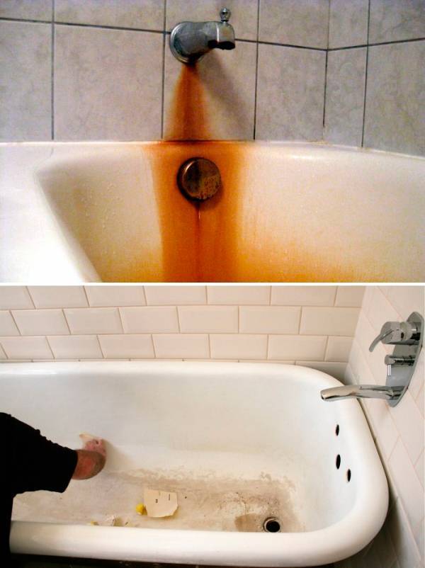 Как очистить ванну от желтого налета в домашних условиях, чем убрать желтизну, удалить пятна с чугунной, эмалированной поверхности?