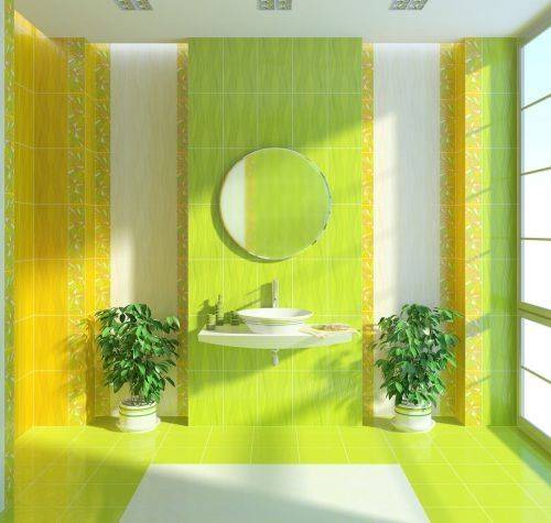 Зеленая ванная комната и зеленая плитка для ванной комнаты является популярным дизайнерским решением.