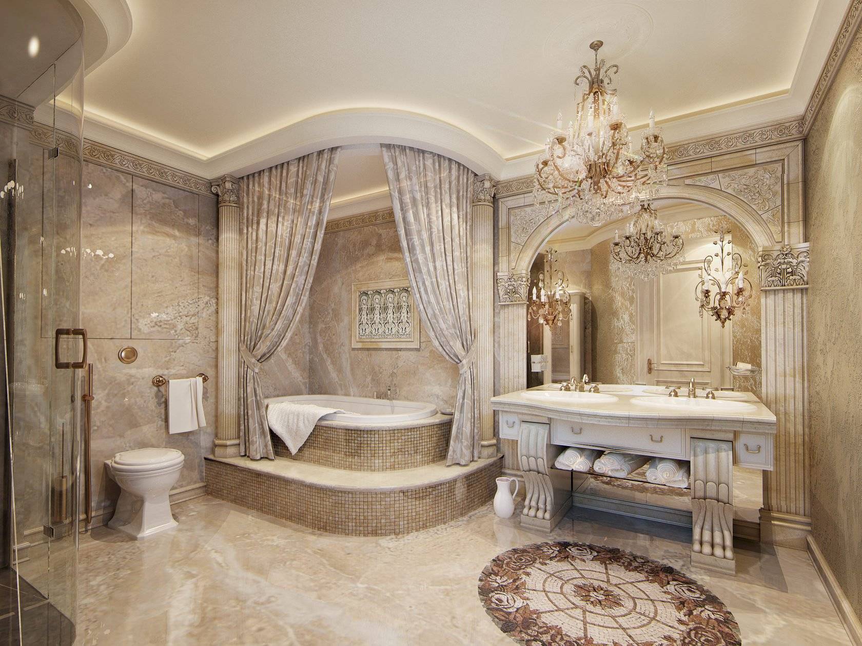 Итальянский стиль ванной комнаты - фото дизайна интерьеров