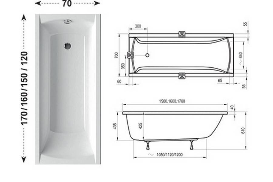 Размеры ванны: типовые, стандарты габаритов, угловые ванны, чугунные, акриловые (+ фото)