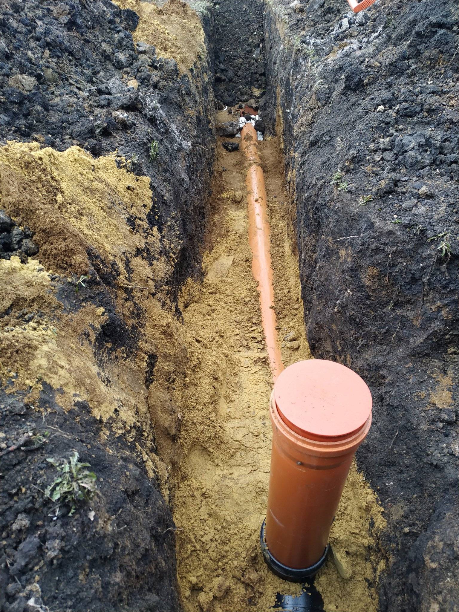 Прокладка канализационных труб в земле: фото, схема