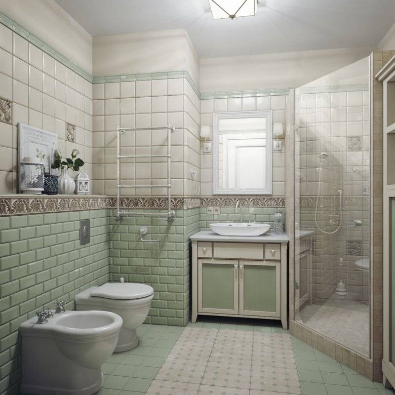 Ванная в стиле прованс: плитка и мебель в загородном деревянном доме, фото дизайна в квартире