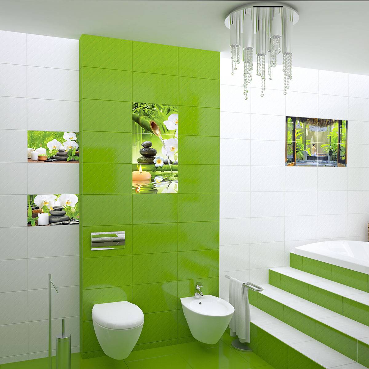 Зеленая плитка в ванной комнате: рекомендации