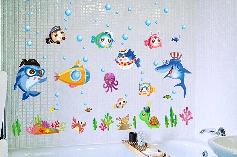 Детские наклейки для ванной: красочные наборы стикеров для декора +16 ярких фото
